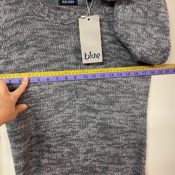 Women’s Crewneck Knit-Sweater, Fringed seam, long sleeve, Small, Blue Seven - Picture 14 of 15